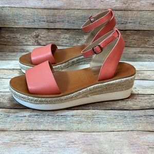 Lucky Brand Womens Leather Casual Wedge Sandals Size 10